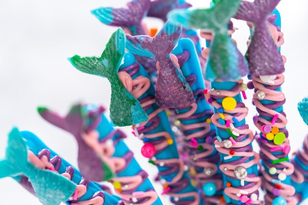 Mermaid chocolate pretzel rods