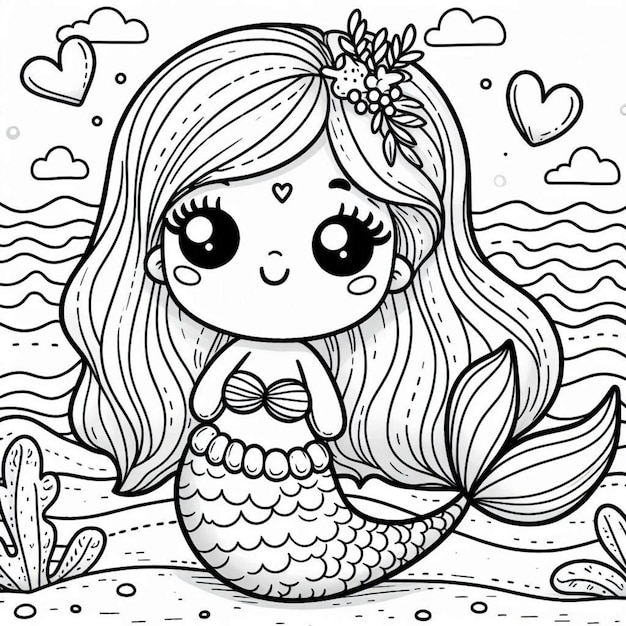 Mermaid coloring page for children ai generated