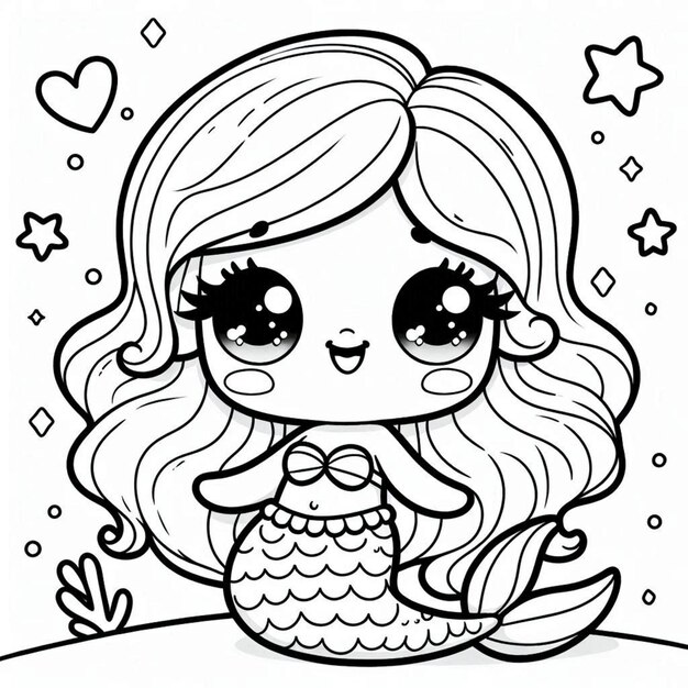 Photo mermaid coloring page for children ai generated