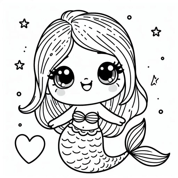 Photo mermaid coloring page for children ai generated