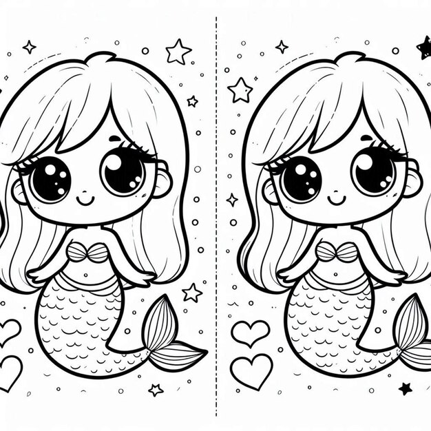 Photo mermaid coloring page for children ai generated