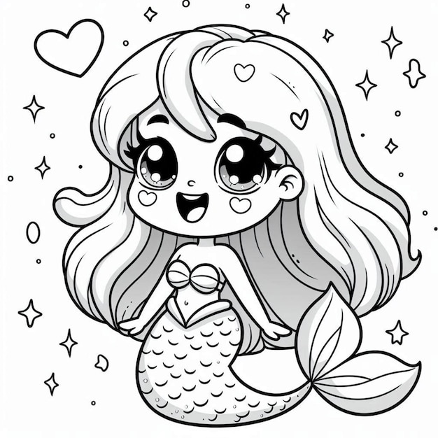 Photo mermaid coloring page for kids ai generated