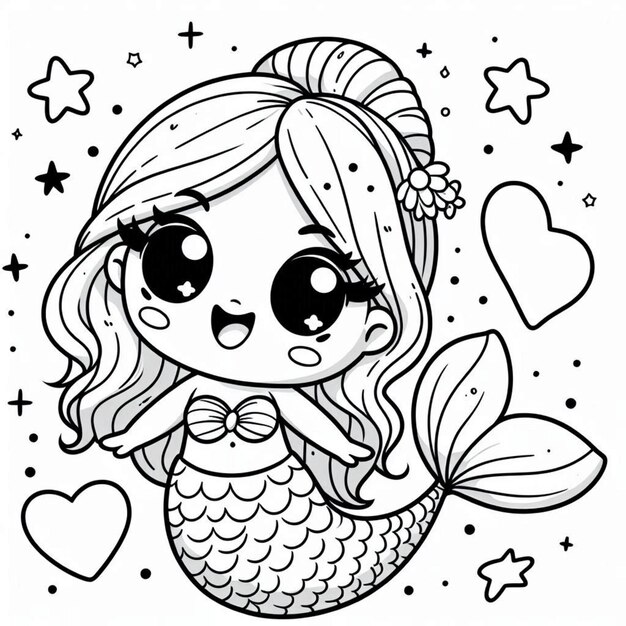 Photo mermaid coloring page for kids ai generated