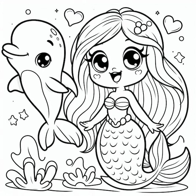 Photo mermaid coloring page for kids ai generated