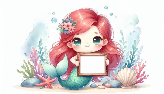 Photo mermaid holding a picture frame