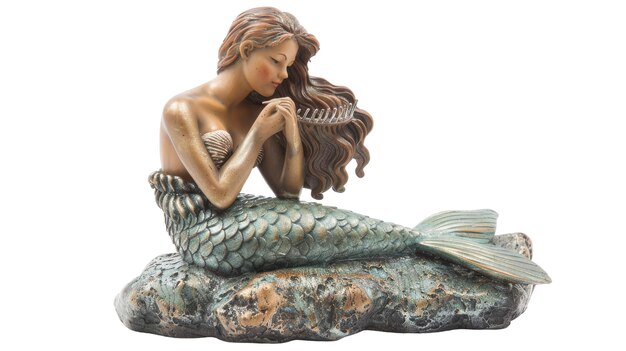 Mermaid Sitting on a Rock Combing Her Hair on transparent background