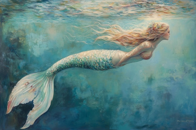 Mermaid Swimming Underwater in a Dreamlike Setting