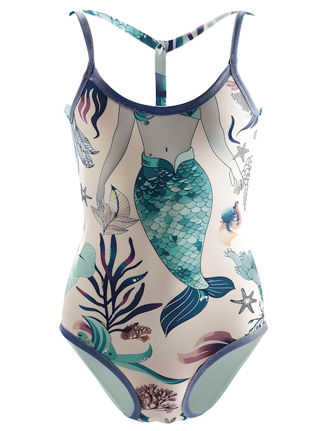 Photo a mermaid themed white childrens summer swimwear