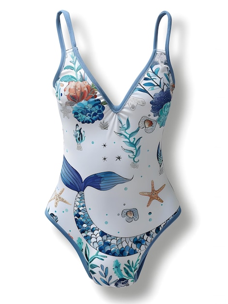 Photo a mermaid themed white childrens summer swimwear