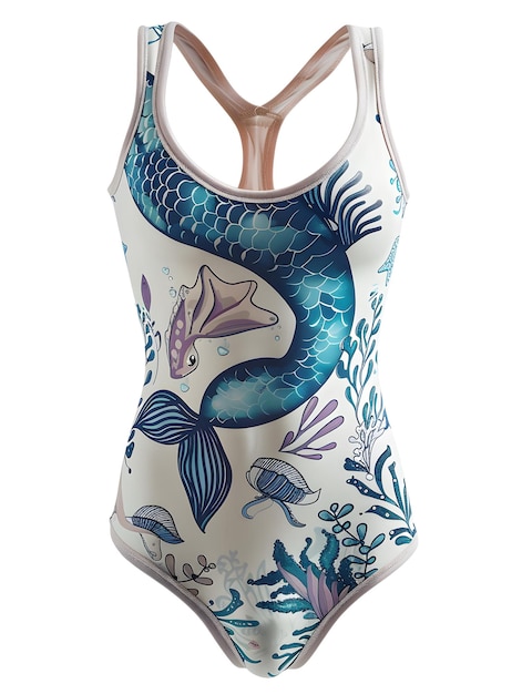 Photo a mermaid themed white childrens summer swimwear