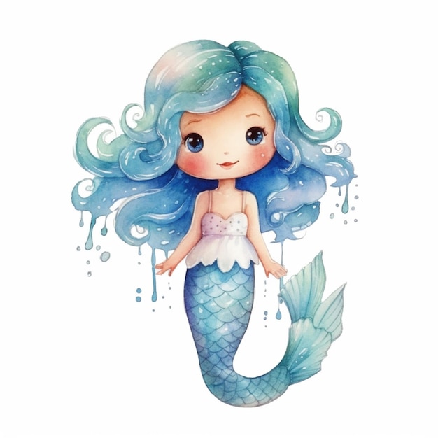 mermaid with blue hair and a white top generative ai