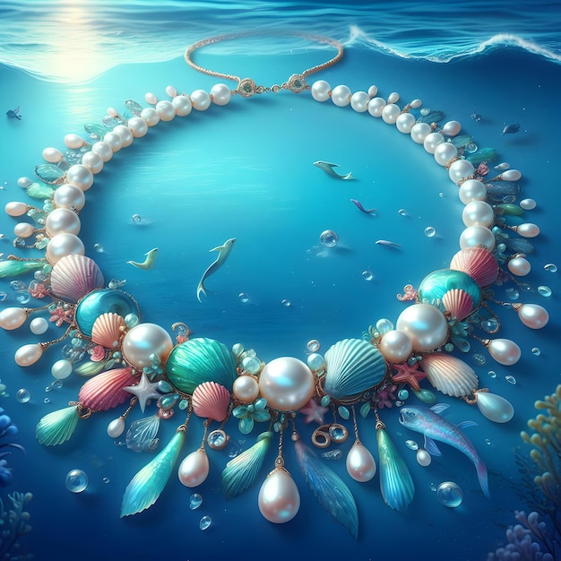 Photo mermaids treasure necklace adorned with shimmering pearls and iridescent shells this exquisite ne