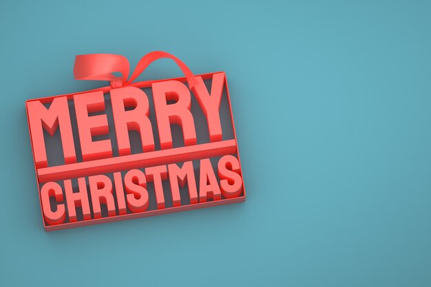 Merry christmas 3d design with bow and ribbon on blue background