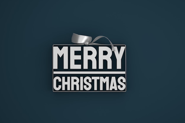 Merry christmas 3d design with bow and ribbon on dark background