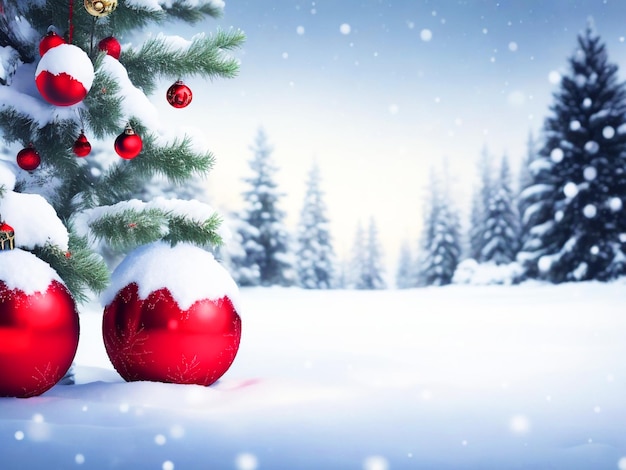 Merry Christmas background with snow tree and ball