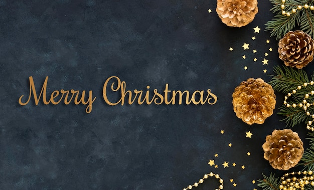 Photo merry christmas banner with pibne