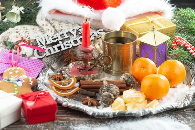 Merry Christmas concept with gifts and Christmas decorations