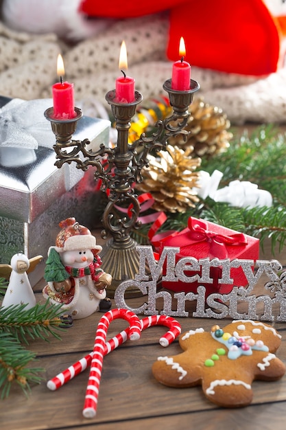 Merry Christmas concept with gifts and Christmas decorations