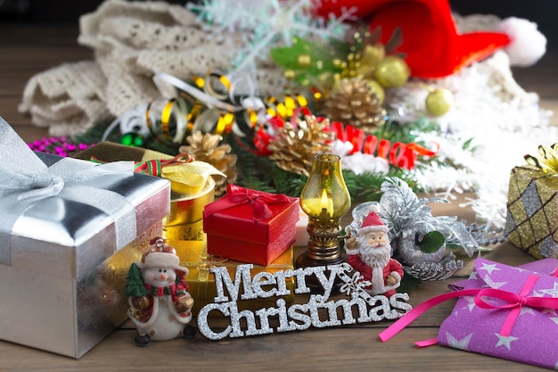 Merry Christmas concept with gifts and Christmas decorations