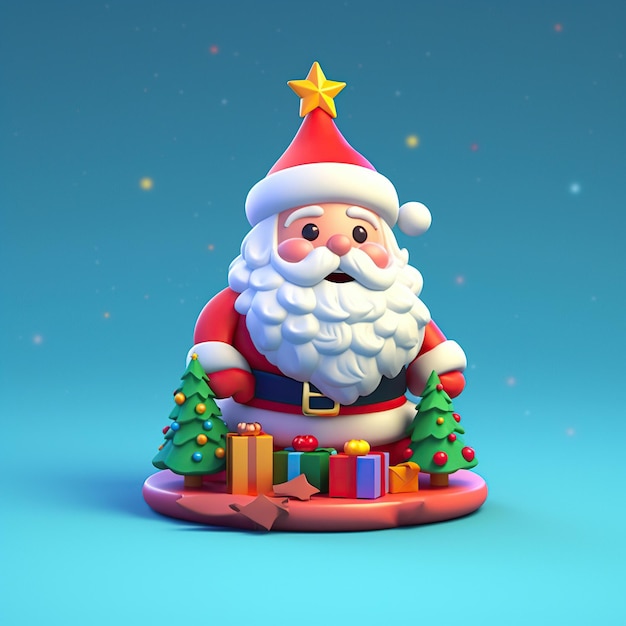 Merry Christmas cute 3d Santa Claus on a light background Generative Ai