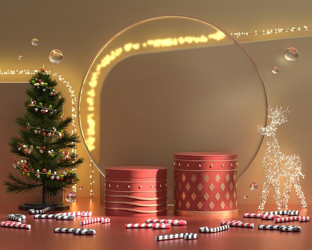 Merry Christmas event product display podium with decoration background 3d rendering