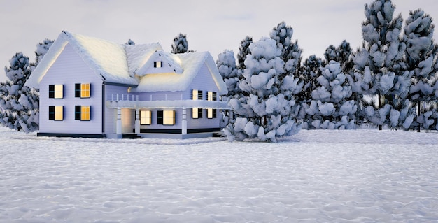 Merry Christmas festival with snow and Christmas tree and snow house, 3D illustrations rendering