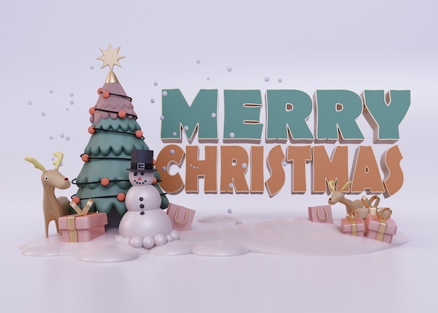 Merry christmas greetings with snowman