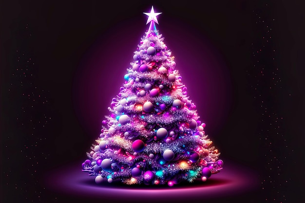 Merry Christmas and Happy new year 3d Christmas tree light garlands snowflake candy cane purple colors