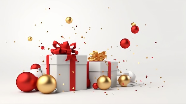 Merry Christmas and Happy New Year Background with realistic festive gifts box Generative Ai