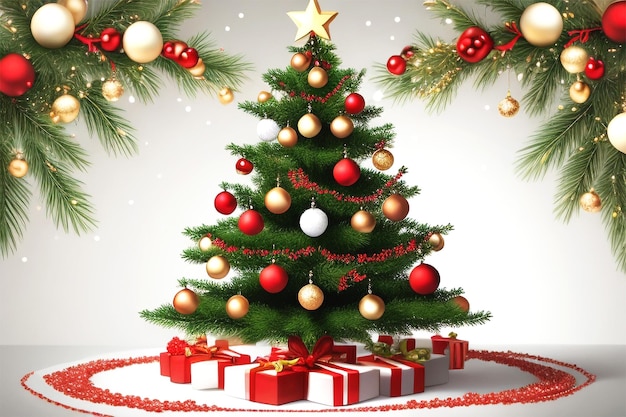 merry christmas and happy new year banner template with christmas tree