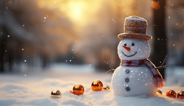 Merry Christmas and Happy New Year greeting card Happy snowman Snow background Winter's Tale