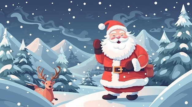 Merry Christmas and happy new year illustration with Santa and snow Generative AI