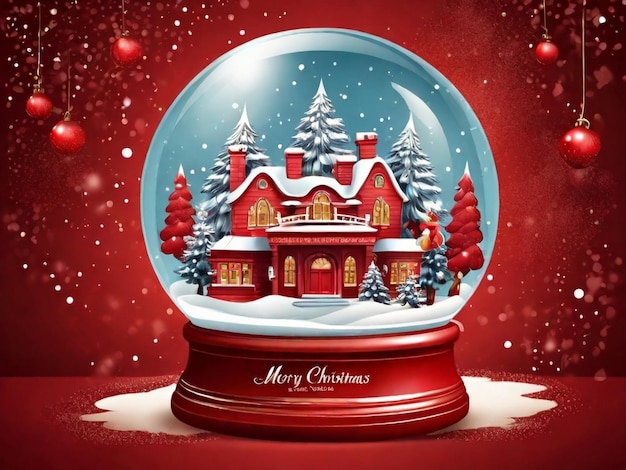 Merry Christmas and Happy New Year Snow Globe Red Stylish Greeting Card Design Merry Christmas