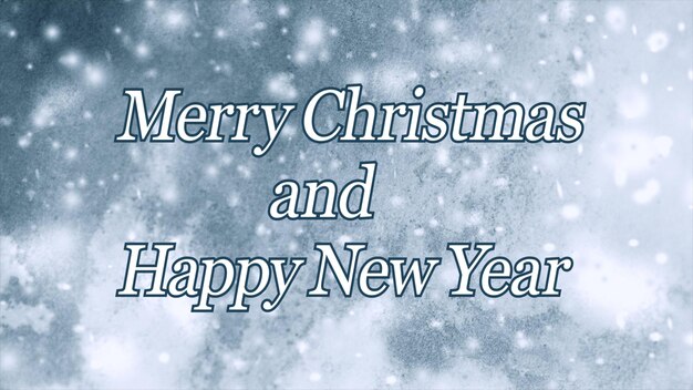 Photo merry christmas and happy new year words letters design on paper background with white and blue