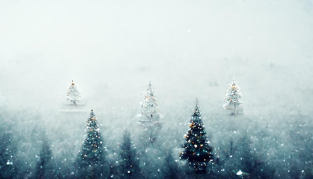 Merry Christmas HD Wallpaper with snowy night with firs falling snow Beautiful artwork seasonal