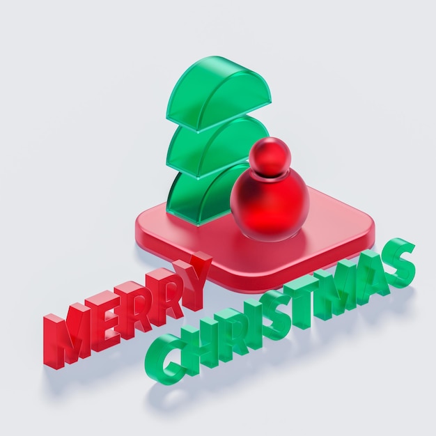 Merry Christmas Isometric glass morphism social media post 3d render