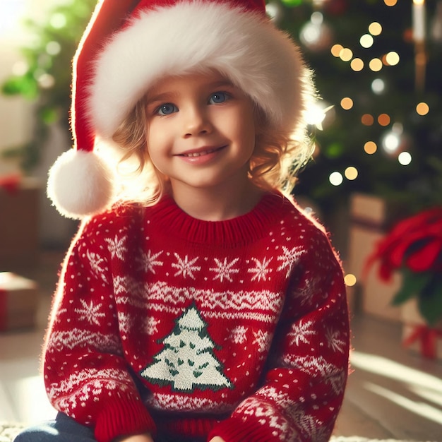 Photo merry christmas little girl wearing a santa hat