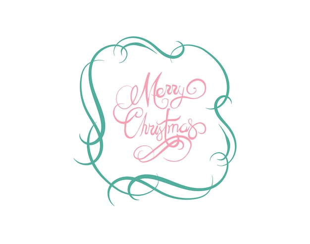 Merry christmas message vector in cursive green and pink