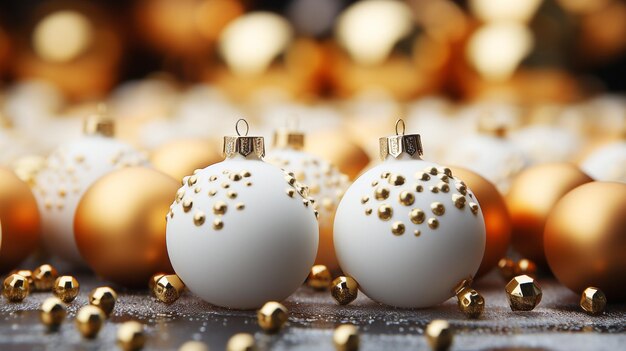 Merry Christmas and new year realistic leafs and golden ball background