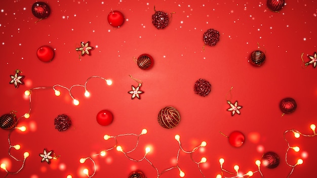 Merry Christmas red background with ornaments