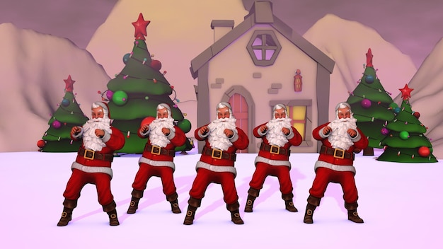 Photo merry christmas santa clauses are dancing 3d rendering