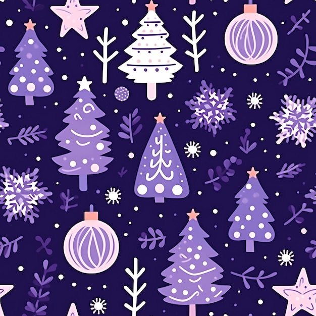 Merry Christmas Seamless Pattern in Purple Color