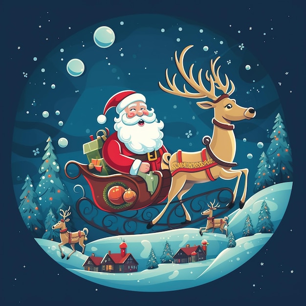 Merry Christmas With Cartoon Santa Claus snowman gifts box Ai generated