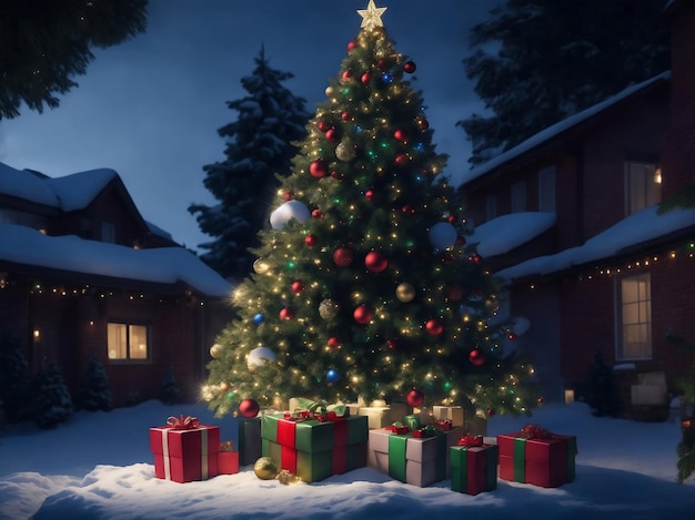 Merry Christmas with Christmas tree Generative AI Illustration