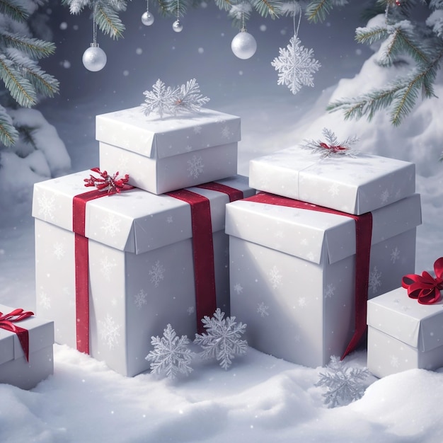 Merry Christmas With realistic White Christmas gift boxes