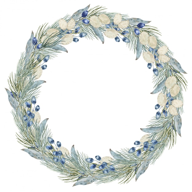 Merry Christmas Wreath composition Winter round frame