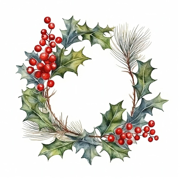 Merry Christmas wreath watercolor Illustration AI Generative