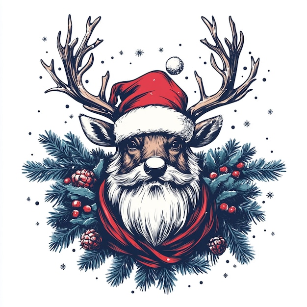 Merry Christmasthemed artwork design for a tshirt print on a white background