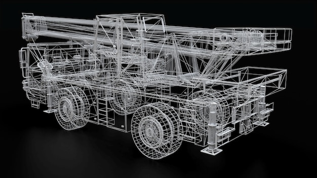 Mesh mobile crane. Three-dimensional illustration. 3d rendering.