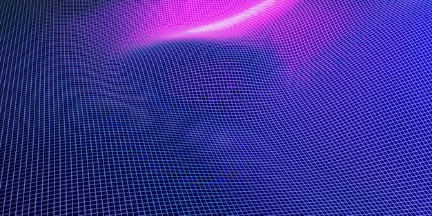 Mesh wave structure curve background purple and blue gradient wide angle 3d illustration